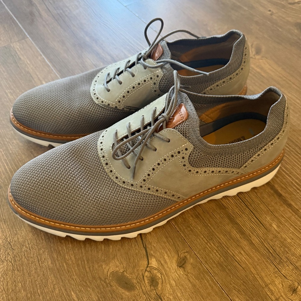 Johnston & Murphy Wingtip Oxford Shoes Mens 13 Gray Knit Leather Hybrid TruFoam